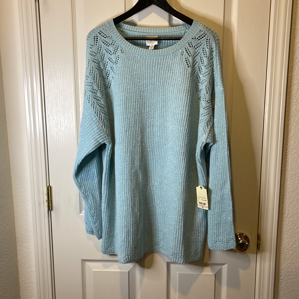 NWOT ST JOHNS BAY BLUE/SILVER  SWEATER SZ 1X